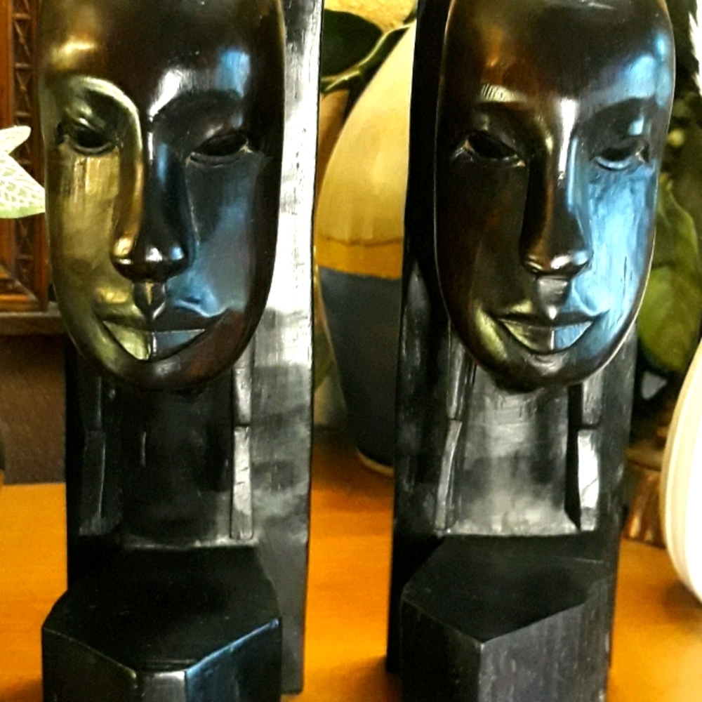Handcarved African tribal ebony wood bookends